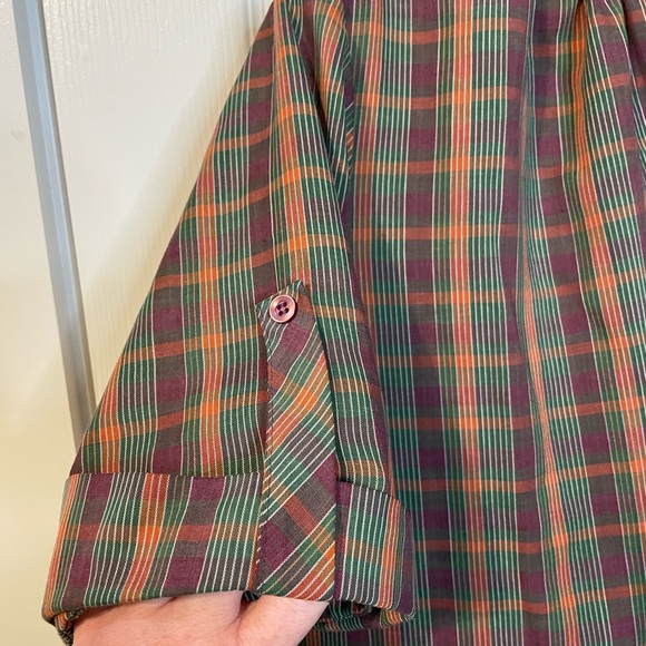 VTG 70s 80s lightweight plaid blouse w/ 1/2 sleeves & mandarin collar sz XL (?) - Picture 3 of 7